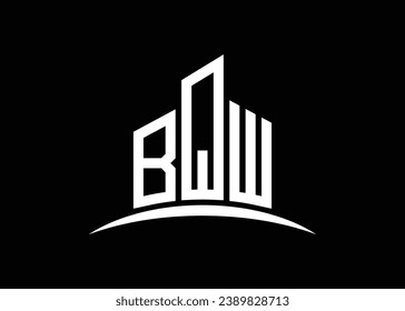 Letter BQW building vector monogram logo design template. Building Shape BQW logo.