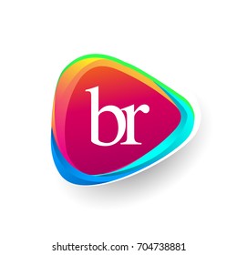 Letter BR logo in triangle shape and colorful background, letter combination logo design for company identity.
