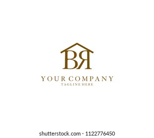 Letter BR Roof House Real Estate Logo Design Template