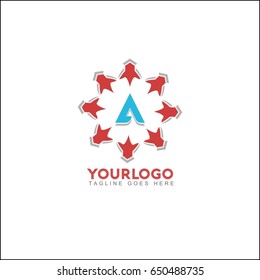 A letter brand identity. Vector graphic elegant sliced alphabet symbol with star element on circle in silver and red color.