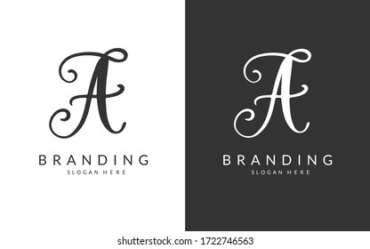 A Letter Branding Logo Design Template. Vector Brush Hand Written Calligraphy Sign Icon.