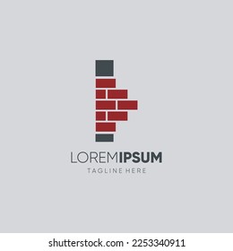 Ilustración de emblema gráfico del vector de diseño del logotipo de la letra I de ladrillo