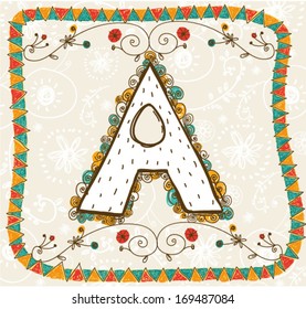 The letter A in bright floral design in vector