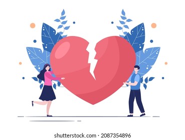 Letter Broken Heart Background Flat Illustration for Parting and Divorce in an Envelope, Poster or Greeting Card. Valentine's Day