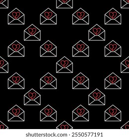 Letter with Broken Heart vector Unrequited Love concept thin line seamless pattern