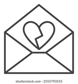 Letter with Broken Heart vector Unrequited Love concept thin line icon or symbol