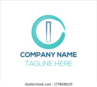 I letter Brush Stroke Logo Design With Circle Brush vector template