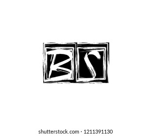 Letter BS Hand Drawn Brush Stroke Square Monogram Logo