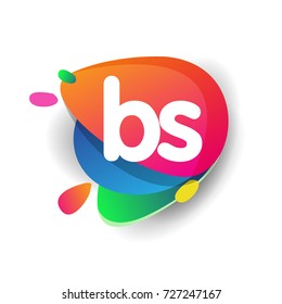 Letter BS logo with colorful splash background, letter combination logo design for creative industry, web, business and company.