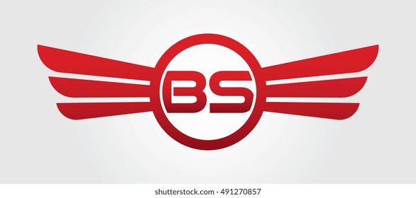 Letter BS Logo Winged Red Color