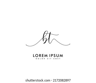 Letter BT Initial handwriting logo with signature and hand drawn style.