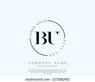 Letter BU Initial handwriting logo with signature and hand drawn style.