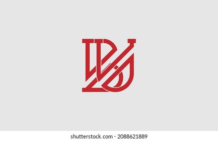 Letter BU Lines Logo Vector Design. Creative Letter BU Icon with Red parallel Lines.