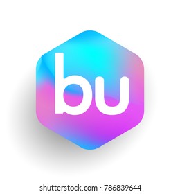 Letter BU logo in hexagon shape and colorful background, letter combination logo design for business and company identity.
