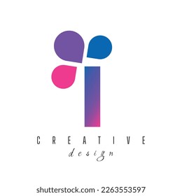 Letter I and bubble Dots Logo with Purple Pink Bubbles Vector Illustration