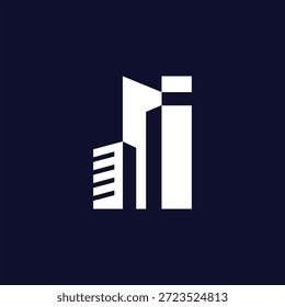 Letra I Construir concepto de construcción logo diseño Vector Plantilla