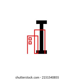 letter I with building decoration vector logo design element