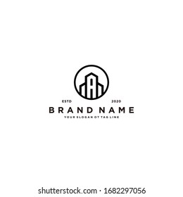 letter A and building logo design vector template