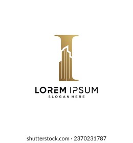 Letter I and building logo design vector illustration with creative concept