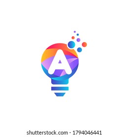 A letter bulb logo design with gradient.Letter a and light bulb.A letter Lamp logo design.Lighting Electric lamp. Electricity, shine.Bulb light icon - Idea sign, solution. Bulb light symbol Energy