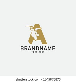 A letter with bull horn logo initial logotype icon vector in elegant simple style