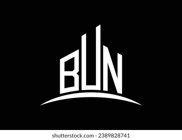 Letter BUN building vector monogram logo design template. Building Shape BUN logo.