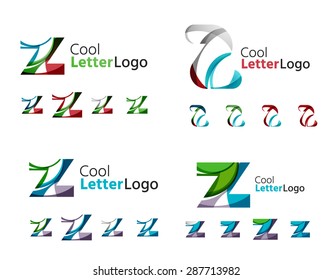 Letter business emblems, icon set. Design made of abstract overlapping geometric flowing shapes