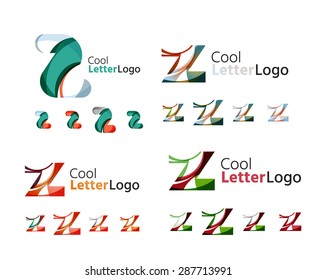 Letter business emblems, icon set. Design made of abstract overlapping geometric flowing shapes