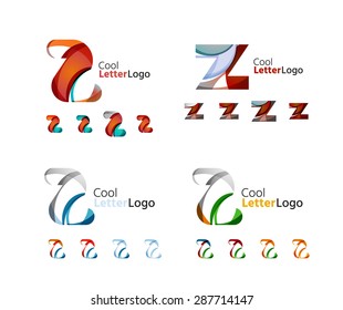 Emblemas comerciales de cartas, conjunto de iconos. Diseño hecho de formas abstractas solapadas de flujo geométrico