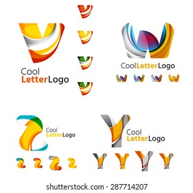 Letter business emblems, icon set. Design made of abstract overlapping geometric flowing shapes