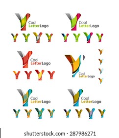 Letter business emblems, icon set. Design made of abstract overlapping geometric flowing shapes