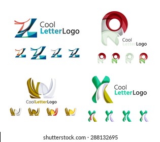 Emblemas comerciales de cartas, conjunto de iconos. Diseño hecho de formas abstractas solapadas de flujo geométrico