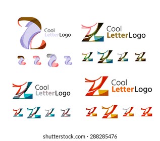 Letter business emblems, icon set. Design made of abstract overlapping geometric flowing shapes