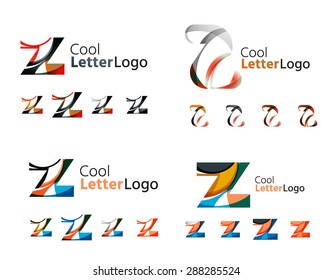 Letter business emblems, icon set. Design made of abstract overlapping geometric flowing shapes