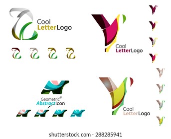 Letter business emblems, icon set. Design made of abstract overlapping geometric flowing shapes