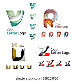 Letter business emblems, icon set. Design made of abstract overlapping geometric flowing shapes