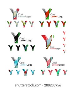 Letter business emblems, icon set. Design made of abstract overlapping geometric flowing shapes