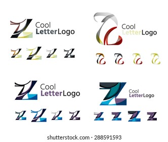 Emblemas comerciales de cartas, conjunto de iconos. Diseño hecho de formas abstractas solapadas de flujo geométrico