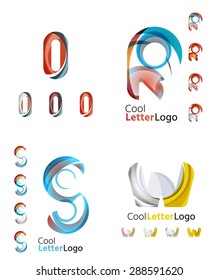 Letter business emblems, icon set. Design made of abstract overlapping geometric flowing shapes