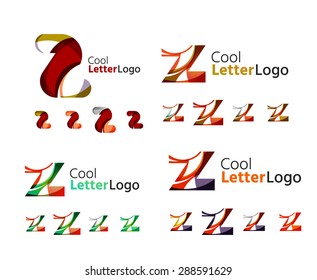 Letter business emblems, icon set. Design made of abstract overlapping geometric flowing shapes