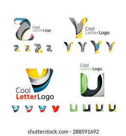 Letter business emblems, icon set. Design made of abstract overlapping geometric flowing shapes