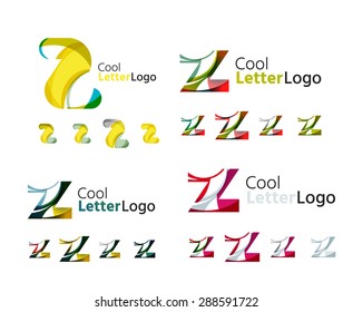Letter business emblems, icon set. Design made of abstract overlapping geometric flowing shapes