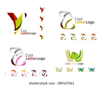 Letter business emblems, icon set. Design made of abstract overlapping geometric flowing shapes