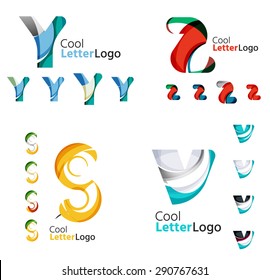 Letter business emblems, icon set. Design made of abstract overlapping geometric flowing shapes