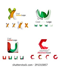 Emblemas comerciales de cartas, conjunto de iconos. Diseño hecho de formas abstractas solapadas de flujo geométrico