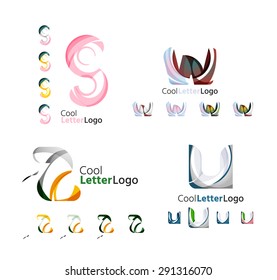 Emblemas de carta, conjunto de ícones. Design feito de formas de fluxo geométricas sobrepostas abstratas