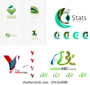 Emblemas comerciales de cartas, conjunto de iconos. Diseño hecho de formas abstractas solapadas de flujo geométrico