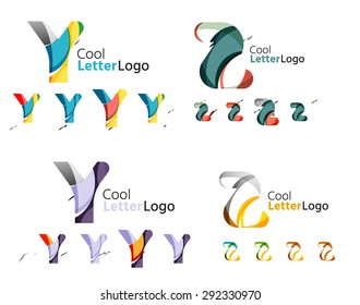 Emblemas comerciales de cartas, conjunto de iconos. Diseño hecho de formas abstractas solapadas de flujo geométrico