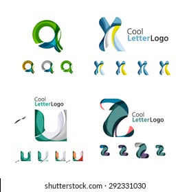 Letter business emblems, icon set. Design made of abstract overlapping geometric flowing shapes