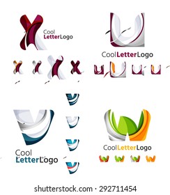Emblemas comerciales de cartas, conjunto de iconos. Diseño hecho de formas abstractas solapadas de flujo geométrico